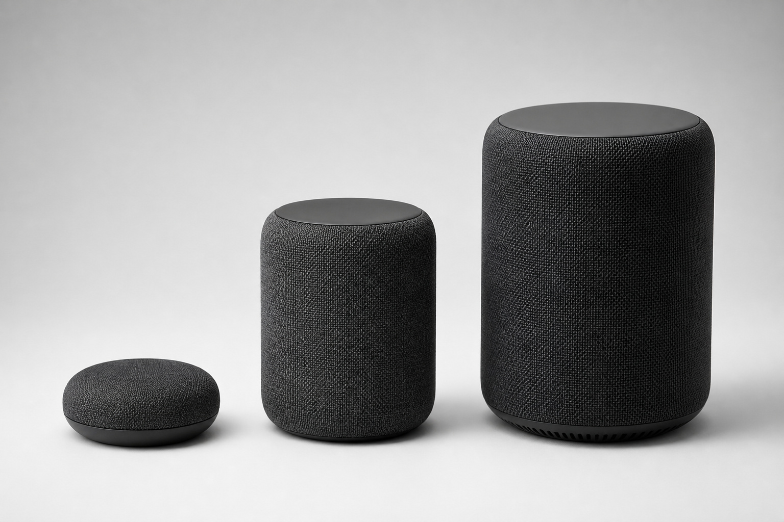 Smart speakers of different sizes representing entry-level to premium price tiers