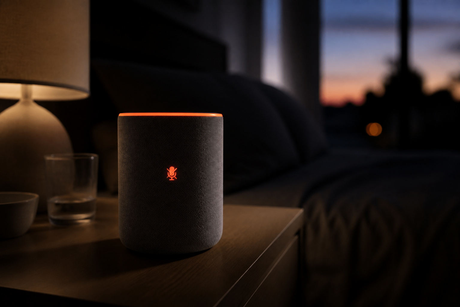 Smart speaker with its microphone muted, symbolizing smart home privacy controls