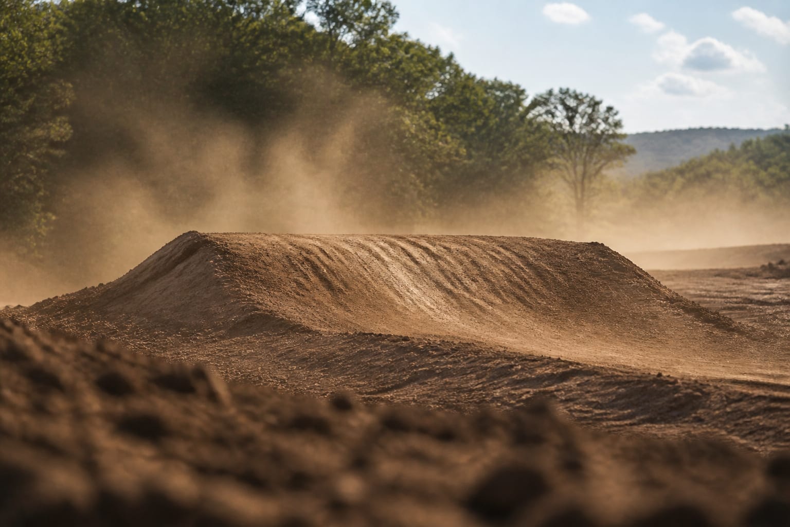 Dirt motocross track with a jump ramp