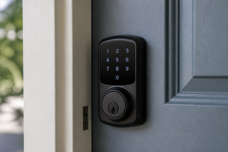 smart lock installed on a front door