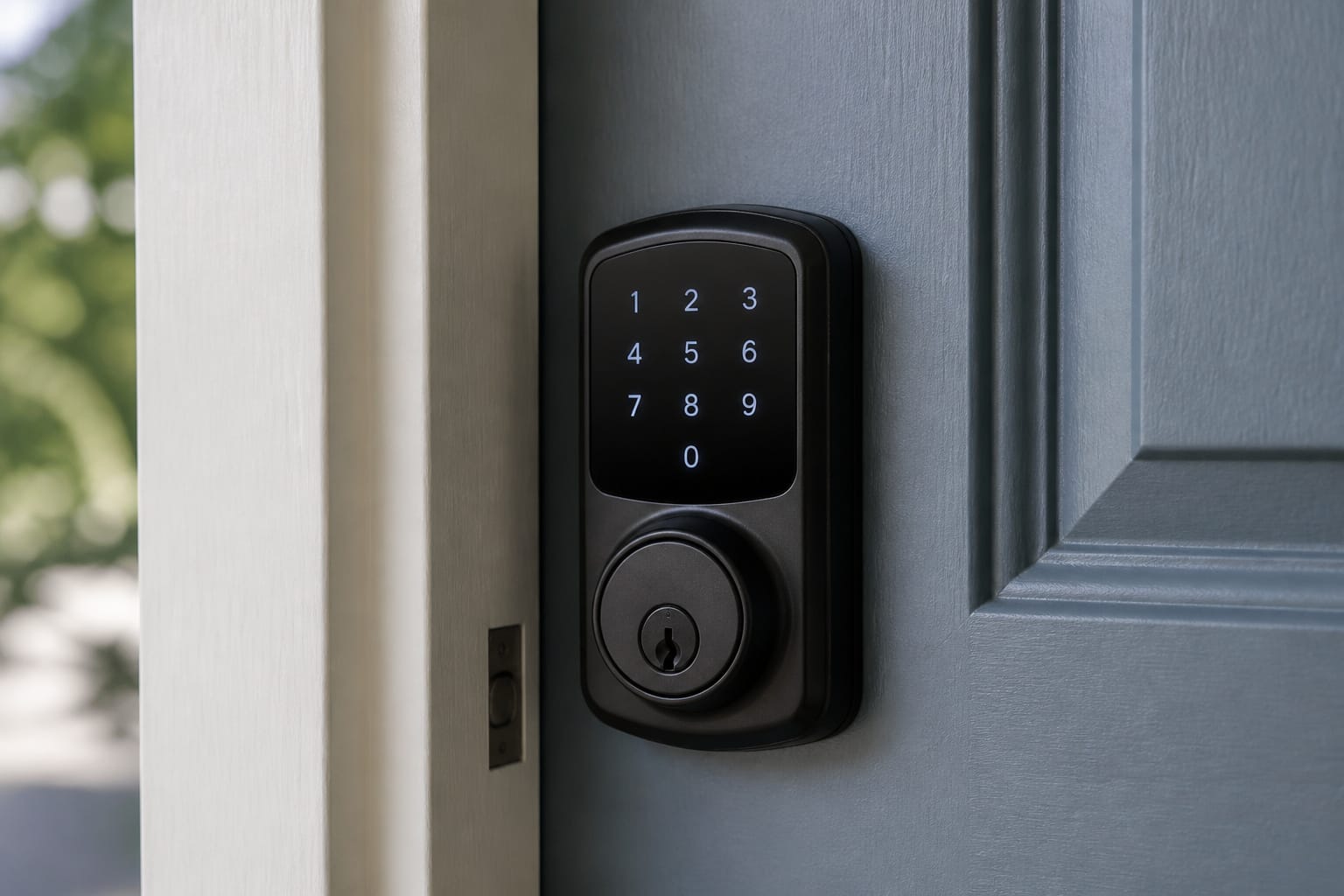 smart lock installed on a front door