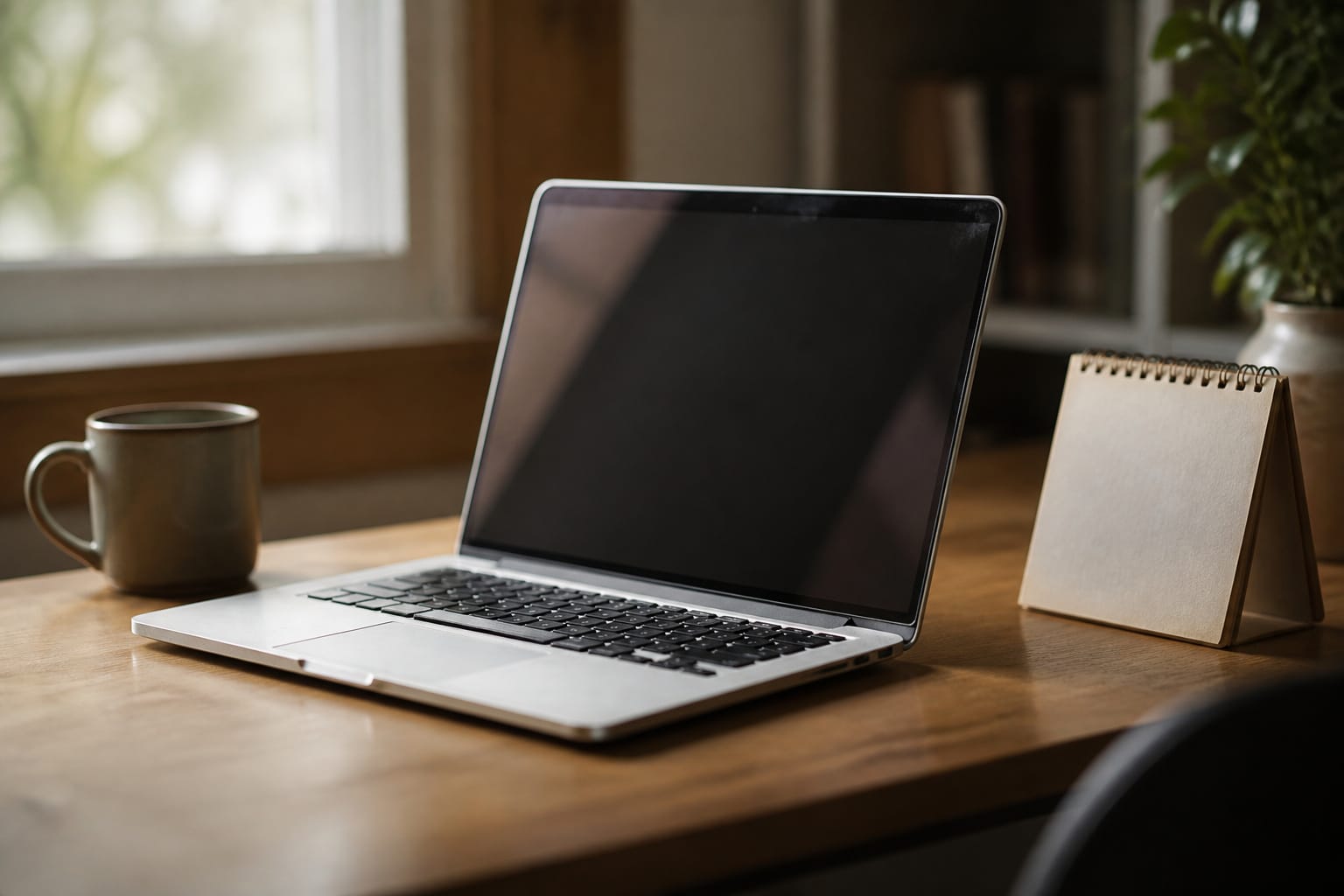 Older laptop on a desk next to a calendar, representing how long a computer lasts
