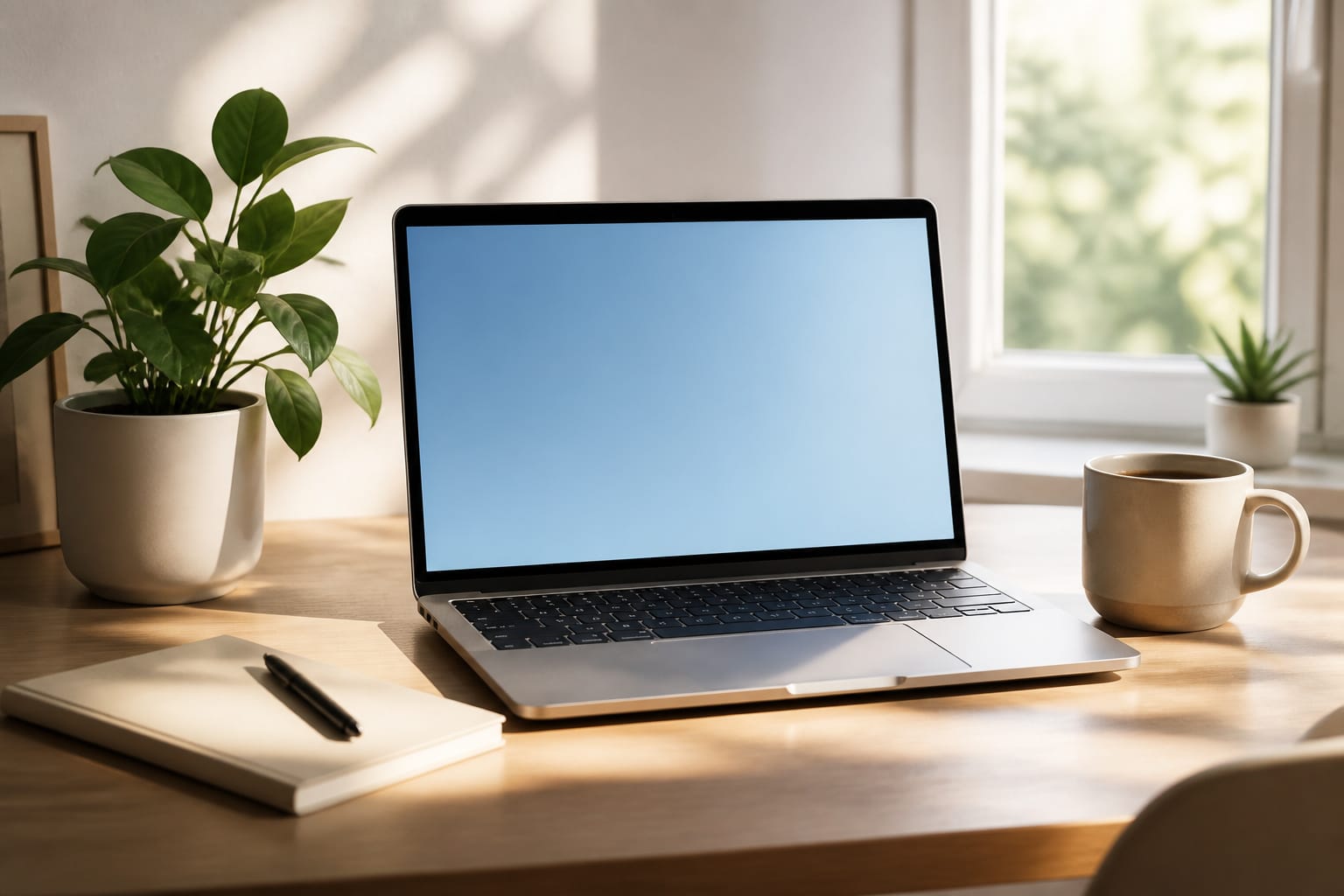 Tidy laptop desk setup representing a smoothly running computer