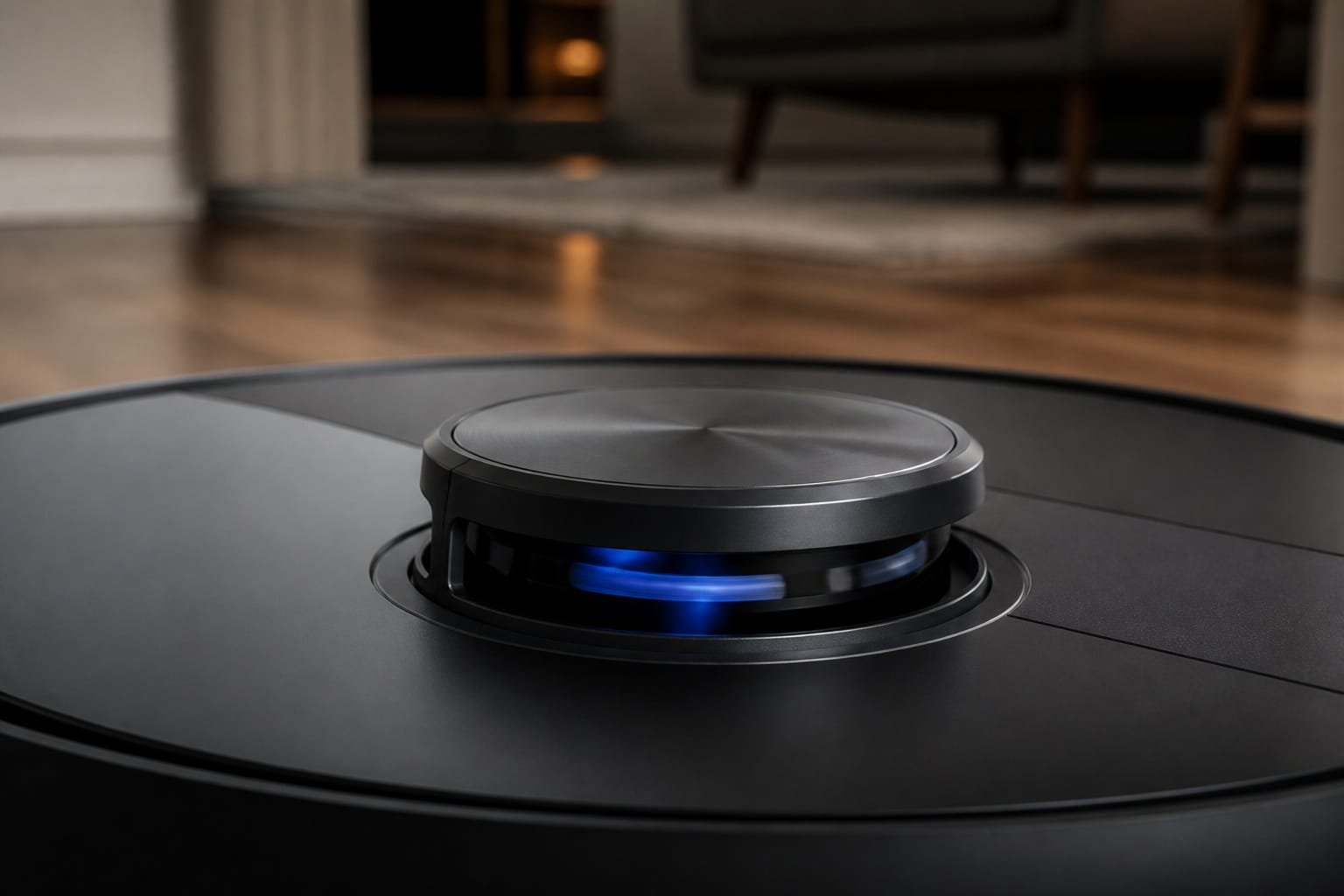 Close-up of a robot vacuum's LiDAR navigation turret