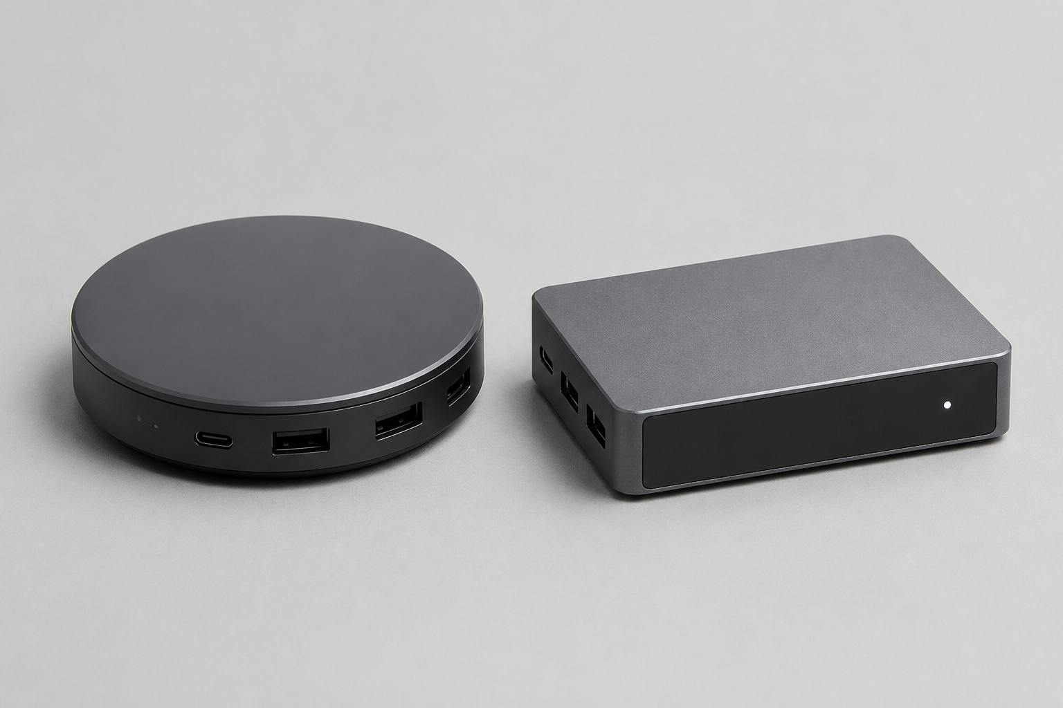 Two different smart home hub devices shown side by side