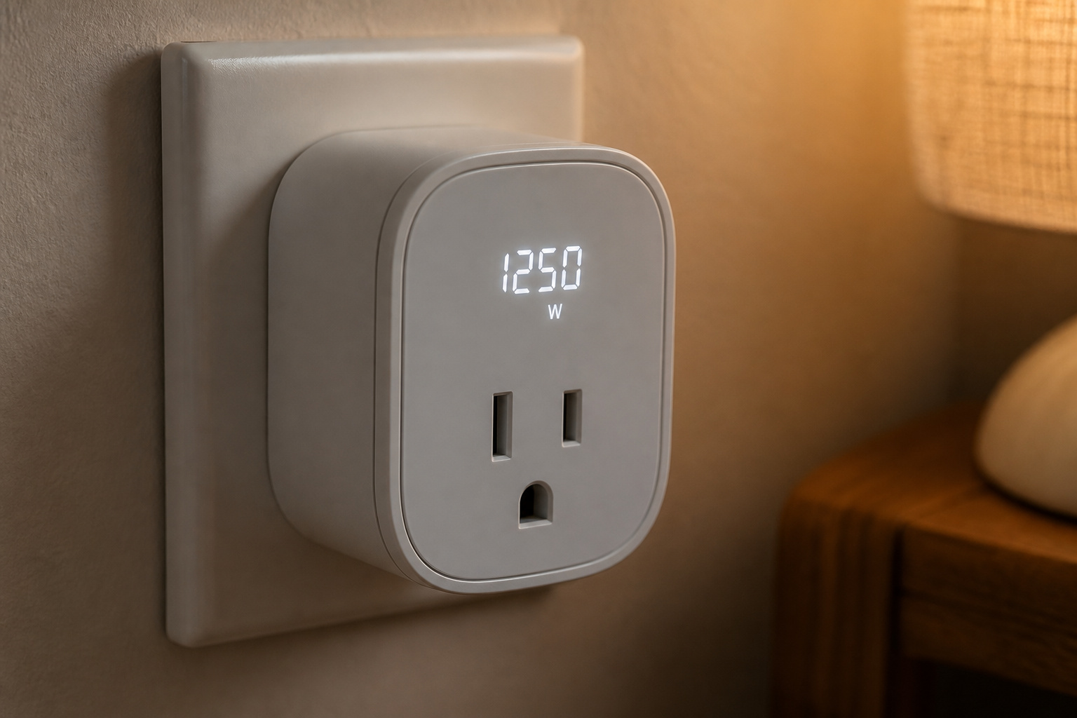 Smart plug displaying a real-time wattage reading