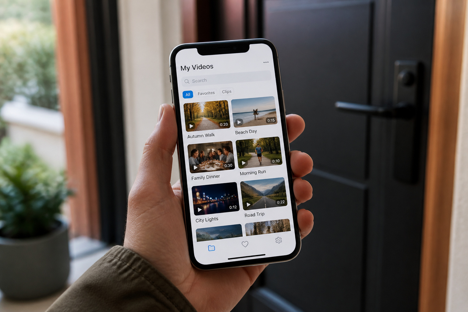 Smartphone showing a video doorbell clip library
