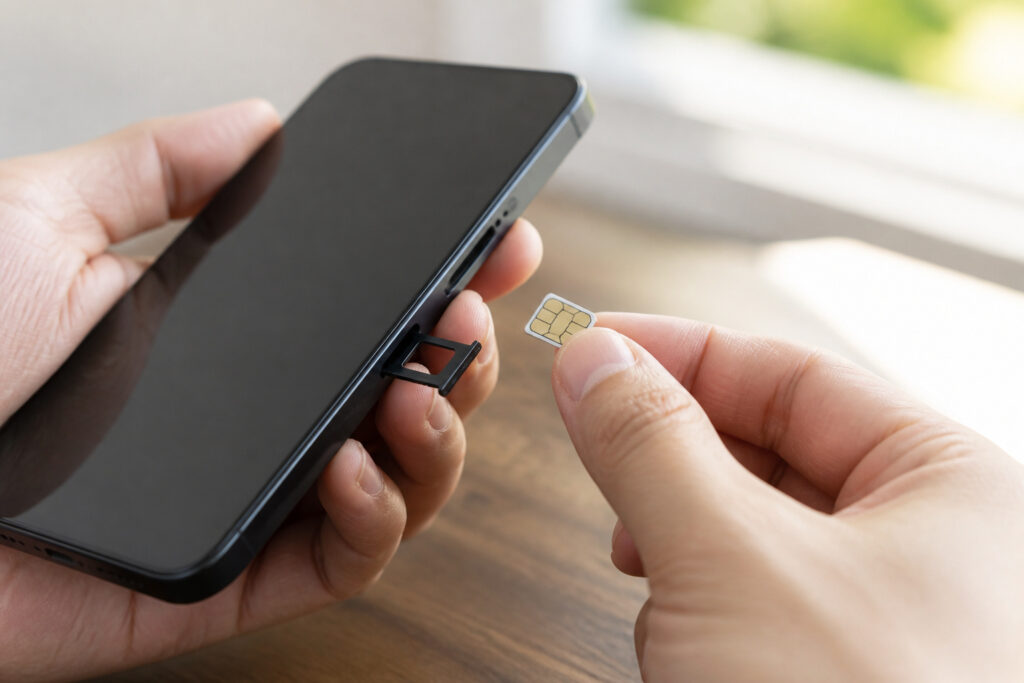 Smartphone with SIM tray open