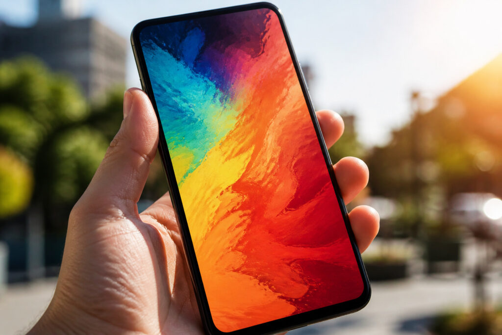 Smartphone display with vivid colors in sunlight