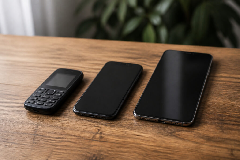 Budget, midrange, and flagship phones side by side