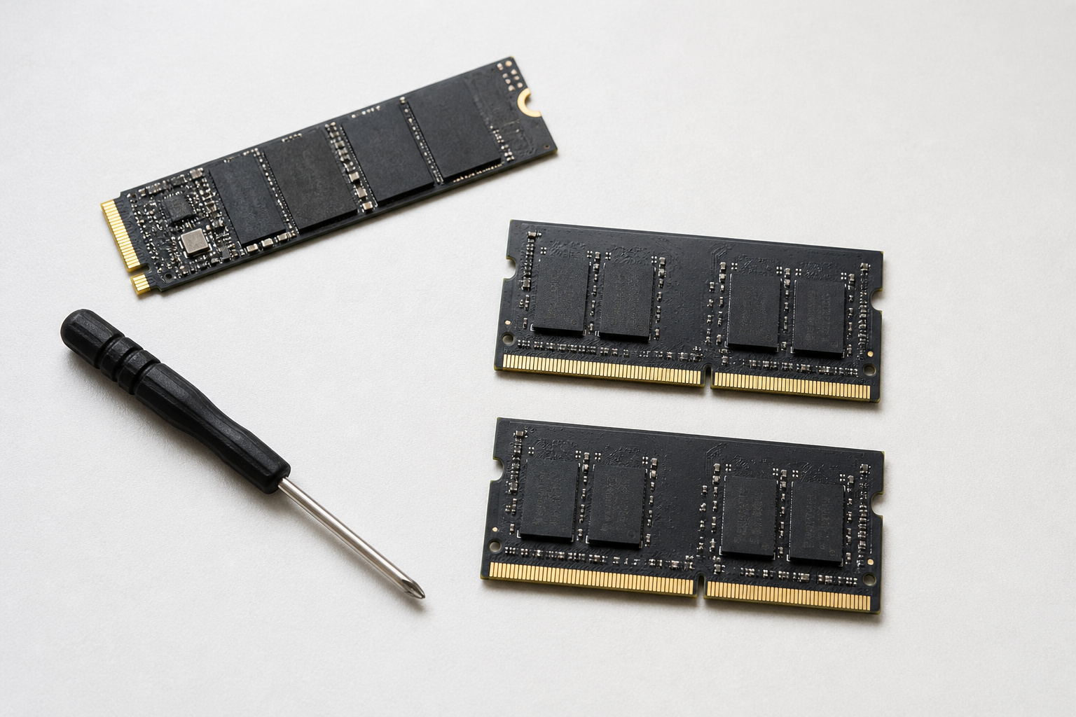SSD and RAM modules for a laptop upgrade