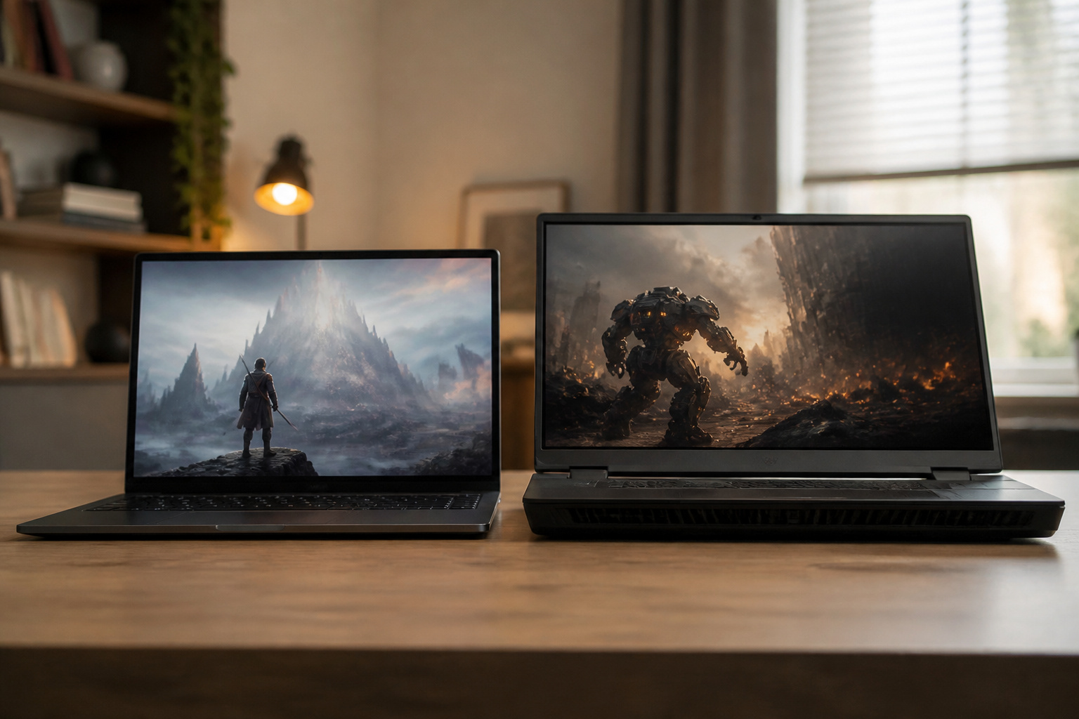 Thin and thick gaming laptops side by side