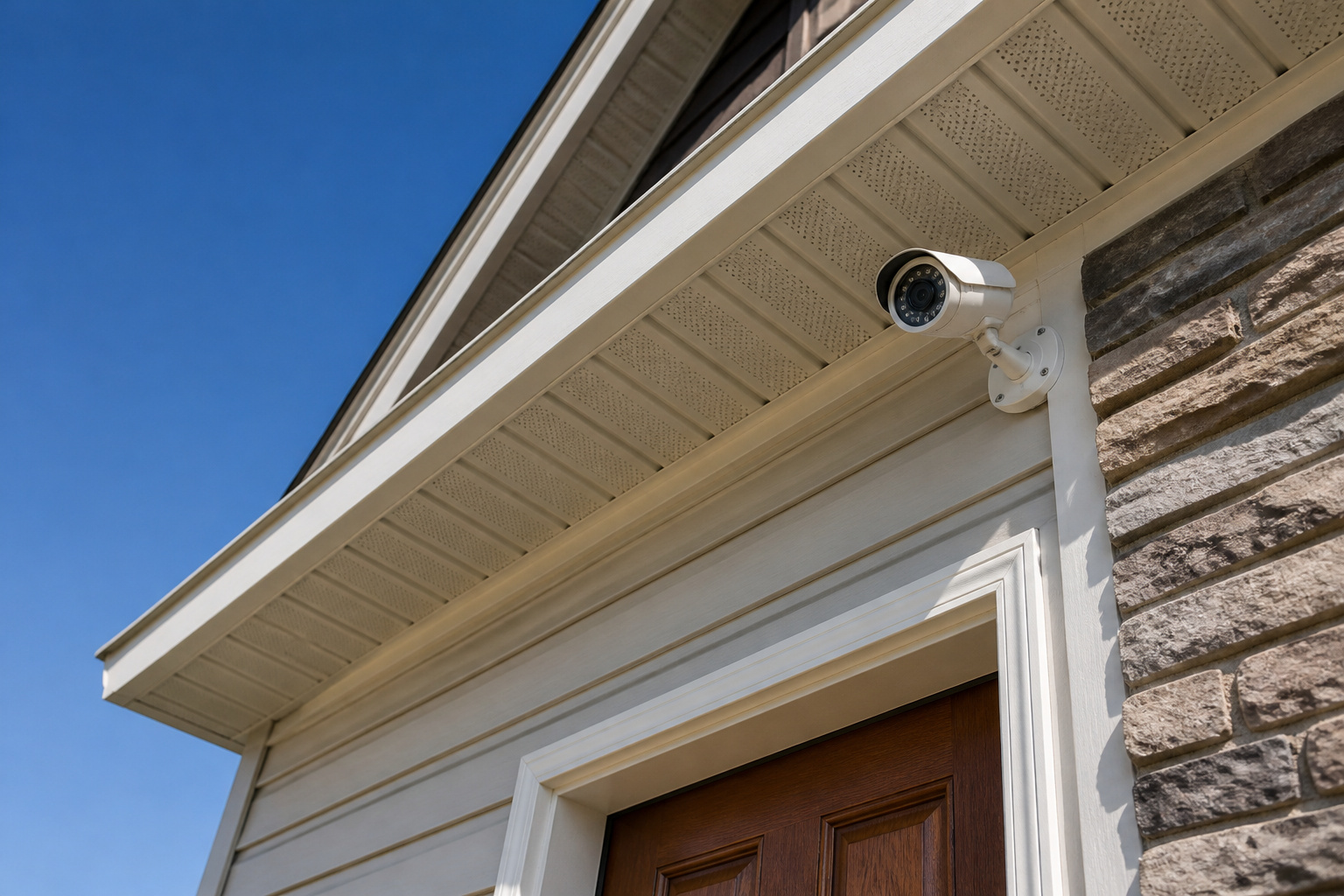 Security camera mounted above a front door