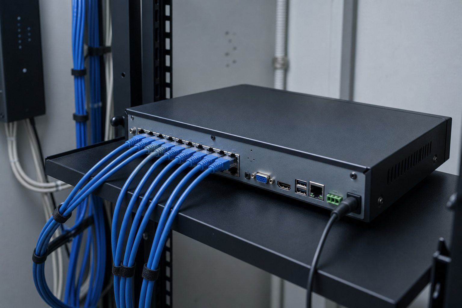 Network video recorder with Ethernet cables