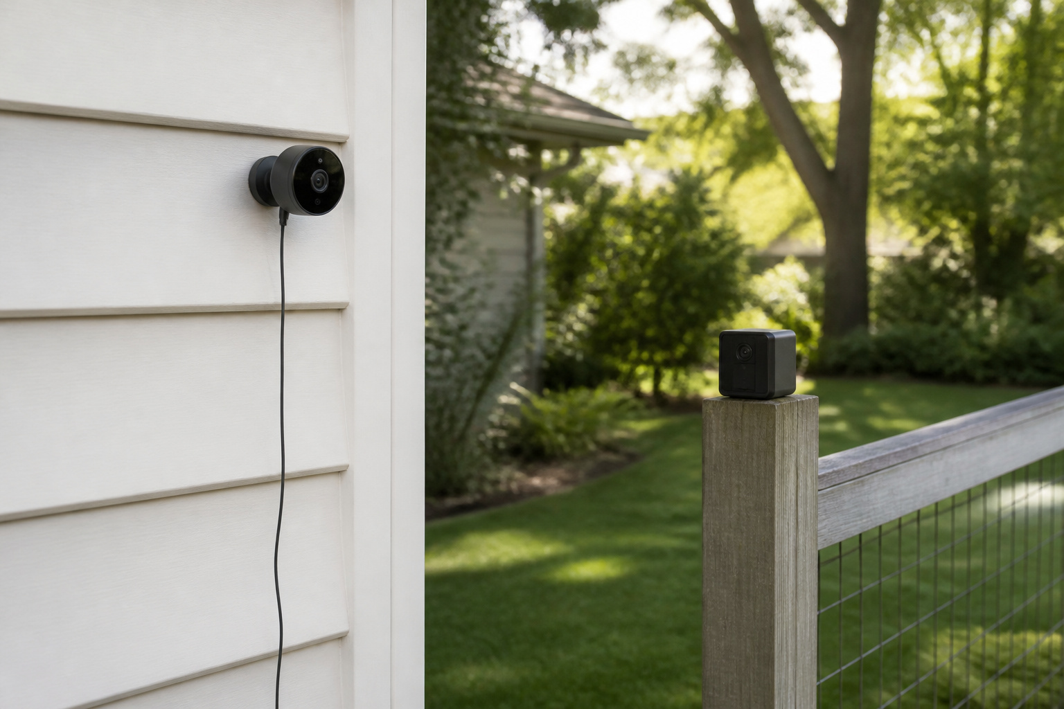 Wired and wireless security cameras on the same property