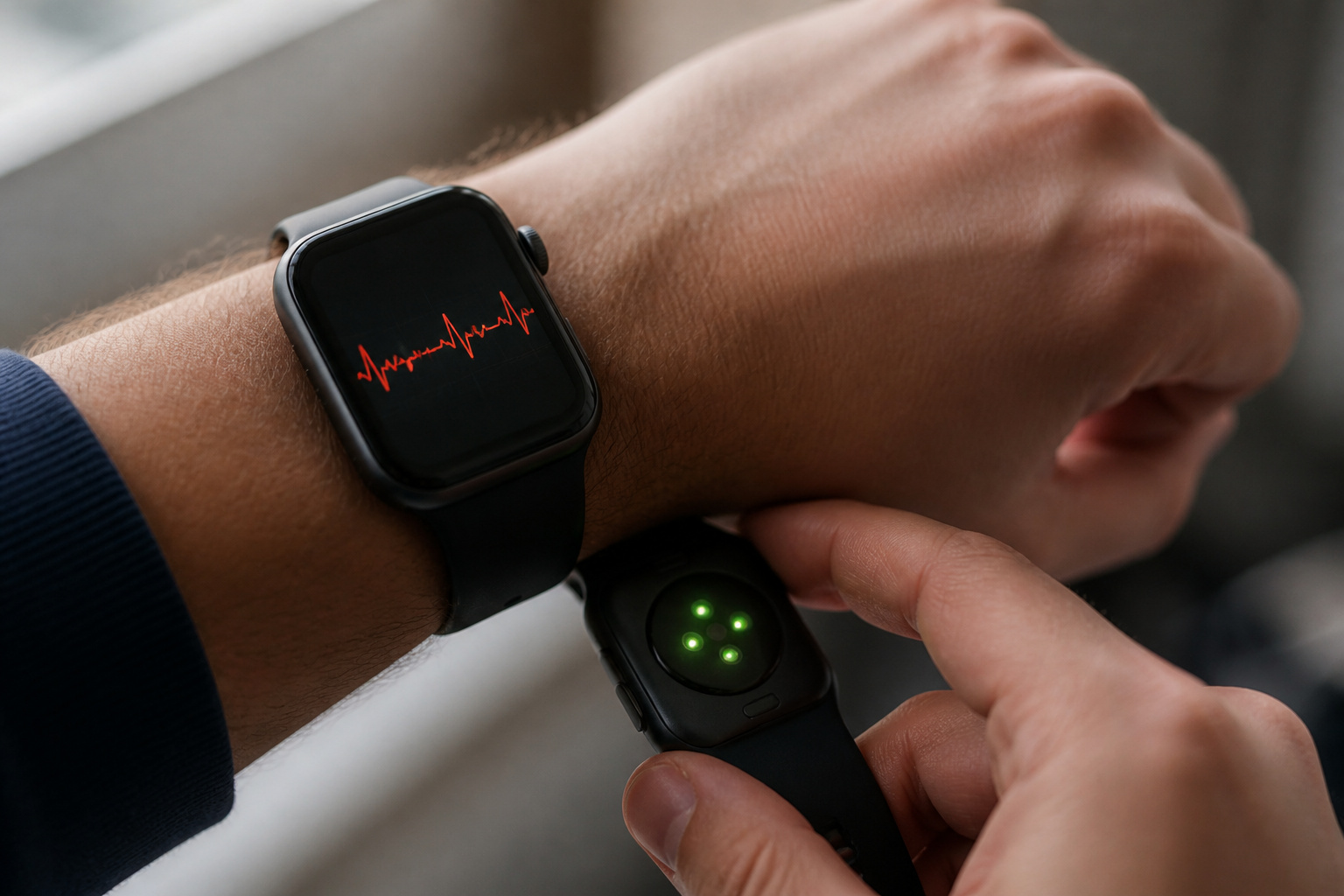 Smartwatch on a wrist measuring heart rate