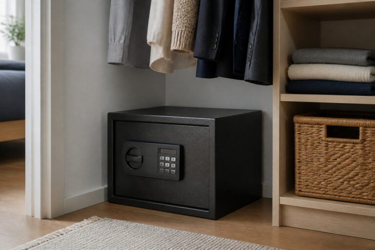 Compact home safe in an apartment closet