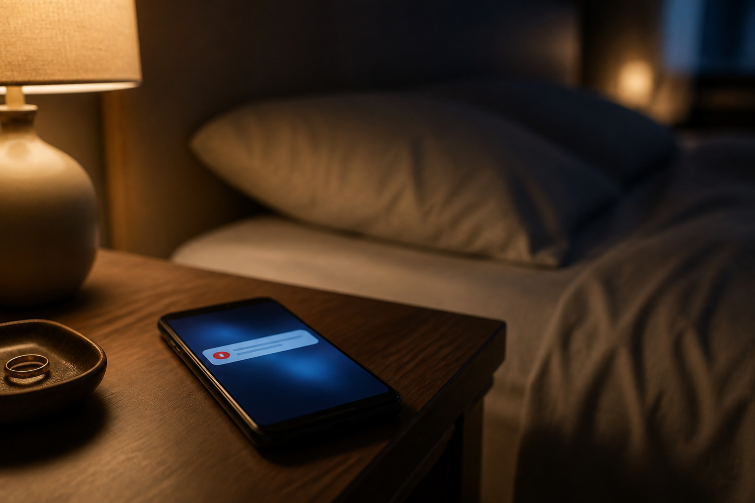 Phone alert from a home security system at night