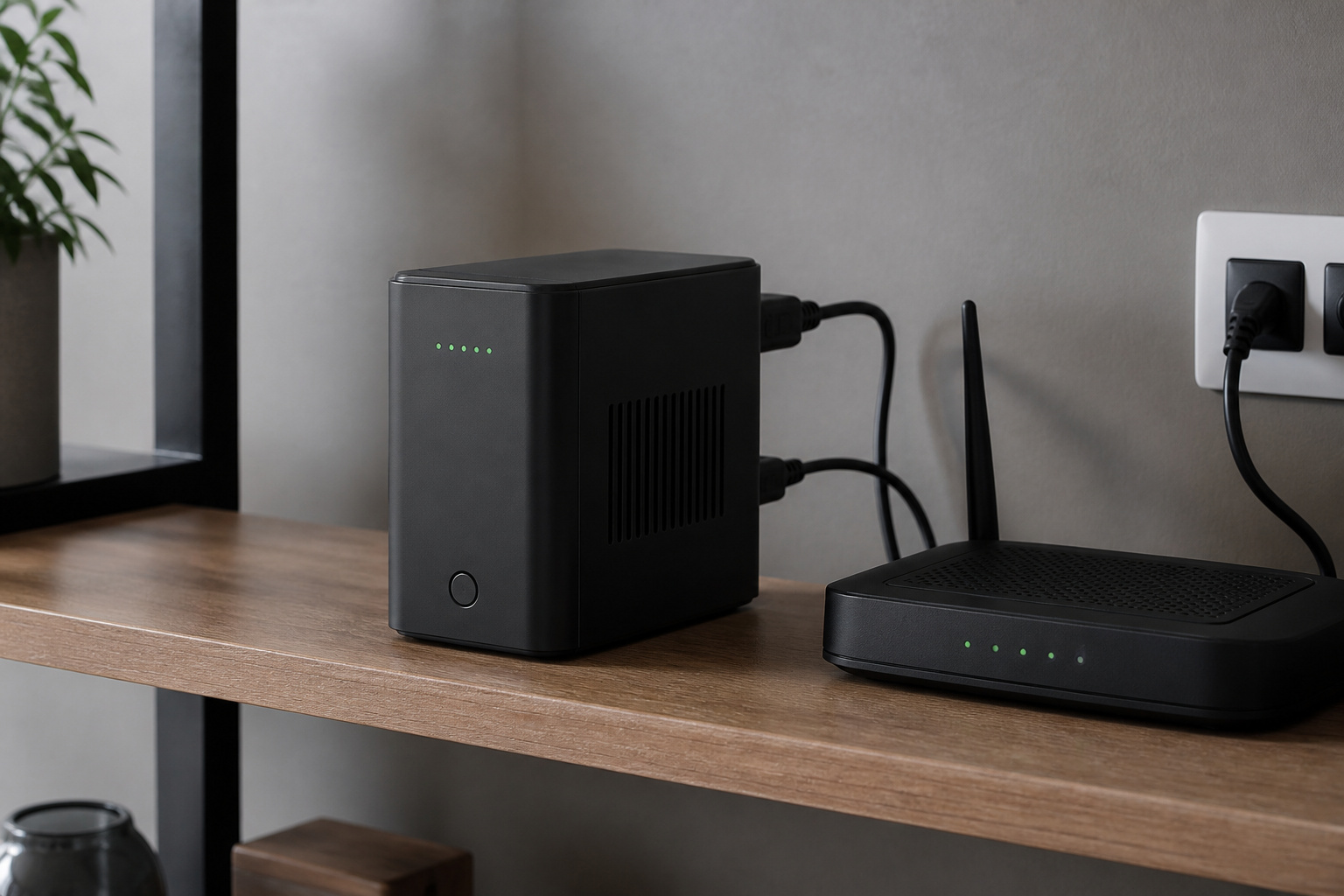 Battery backup powering a router