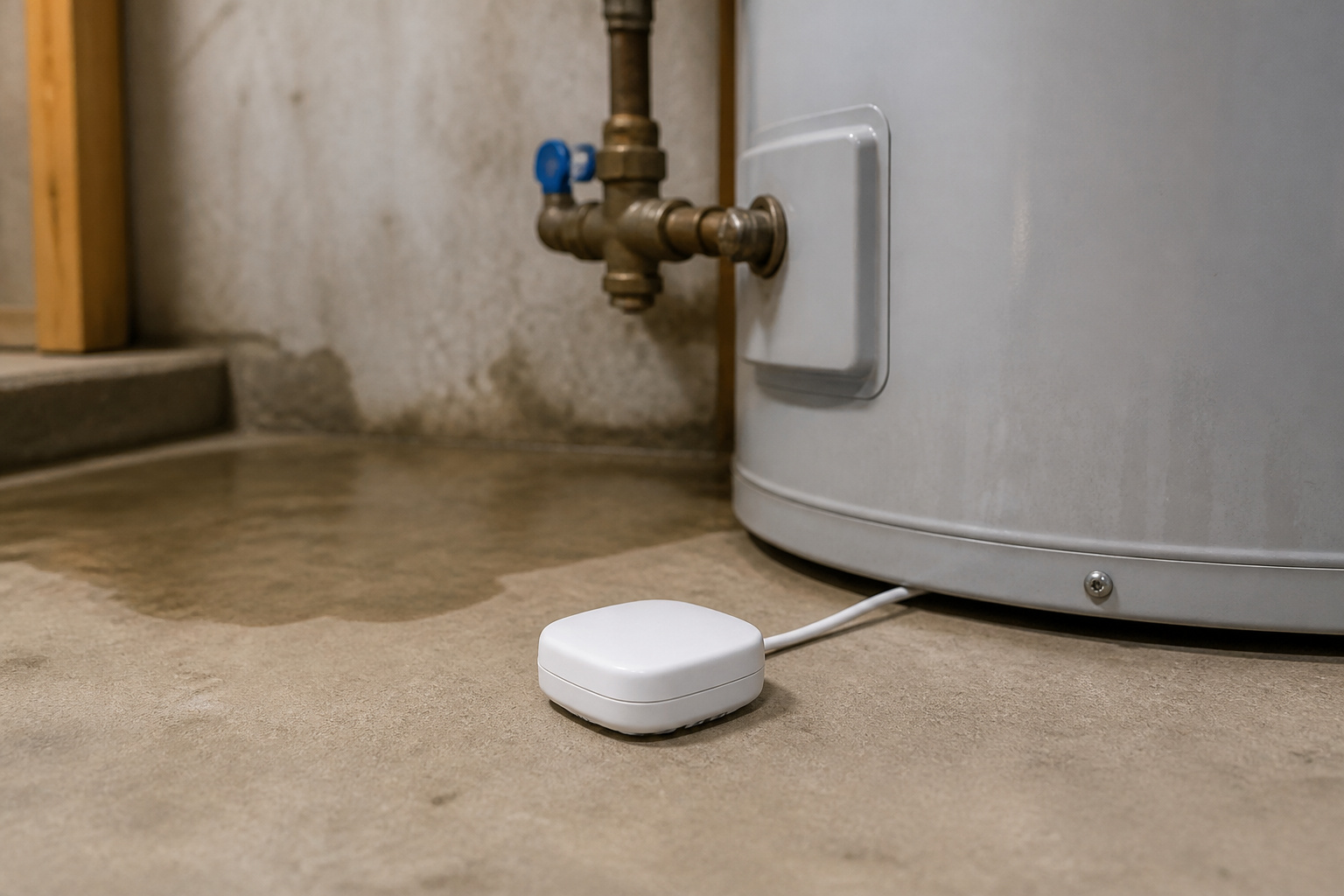 Leak sensor beside a water heater