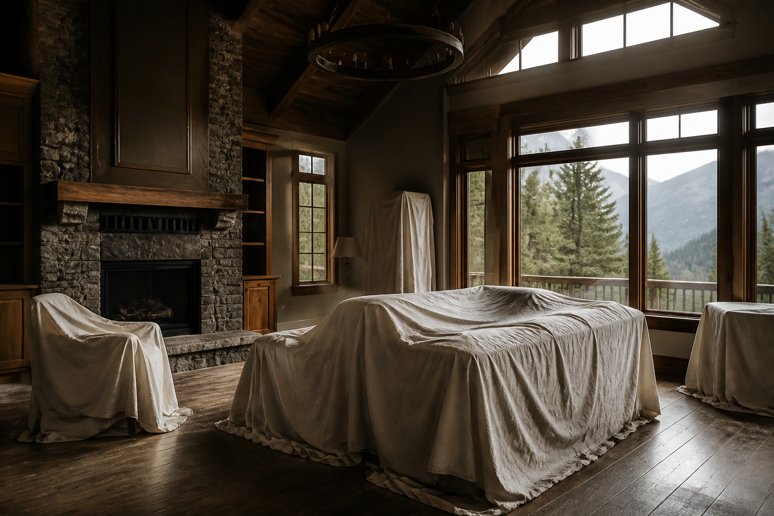 Empty vacation cabin living room