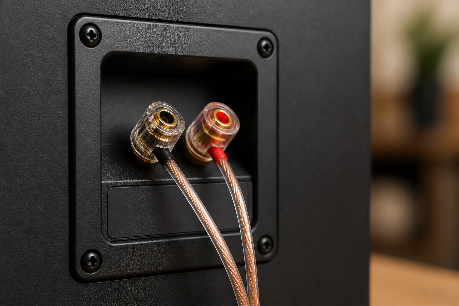 Speaker binding posts with speaker wire attached