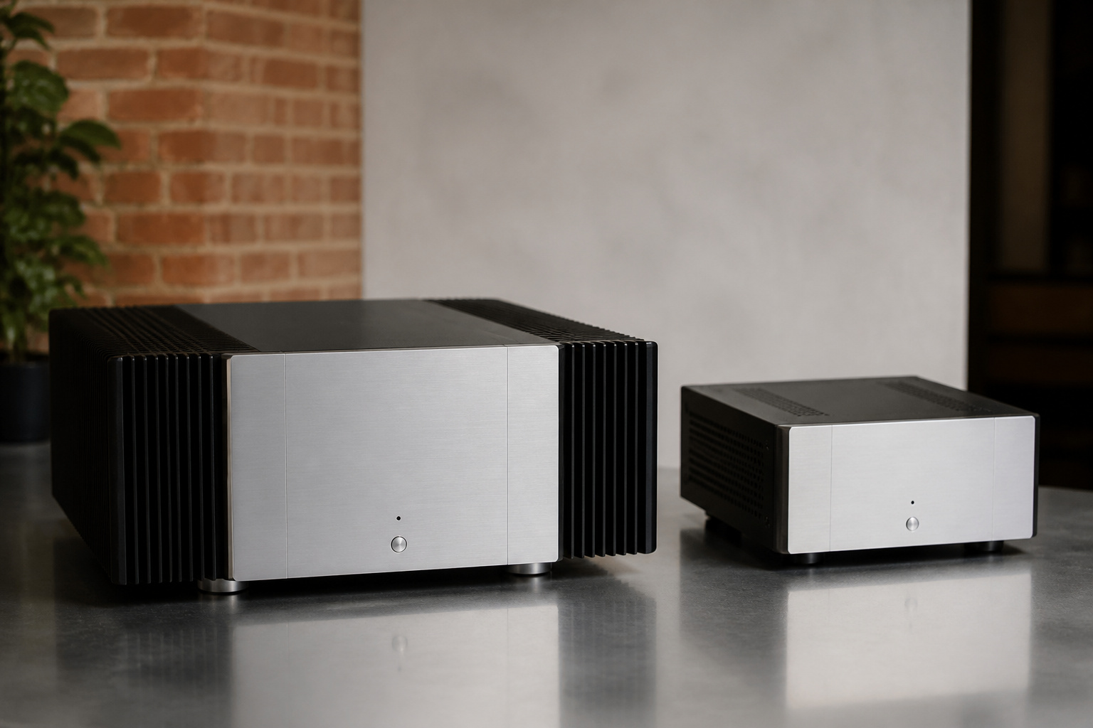 Large and small amplifiers side by side
