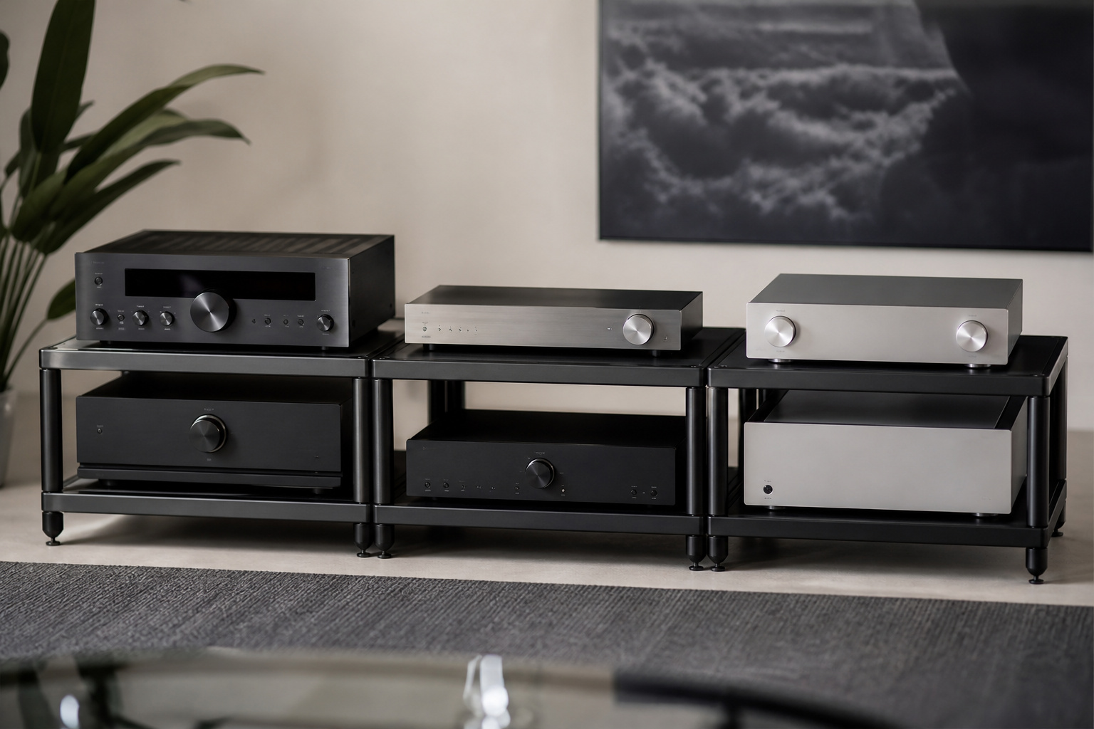 Receiver, integrated amp, and separates side by side