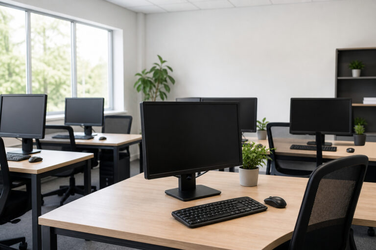 Small office with several desktop computers on desks