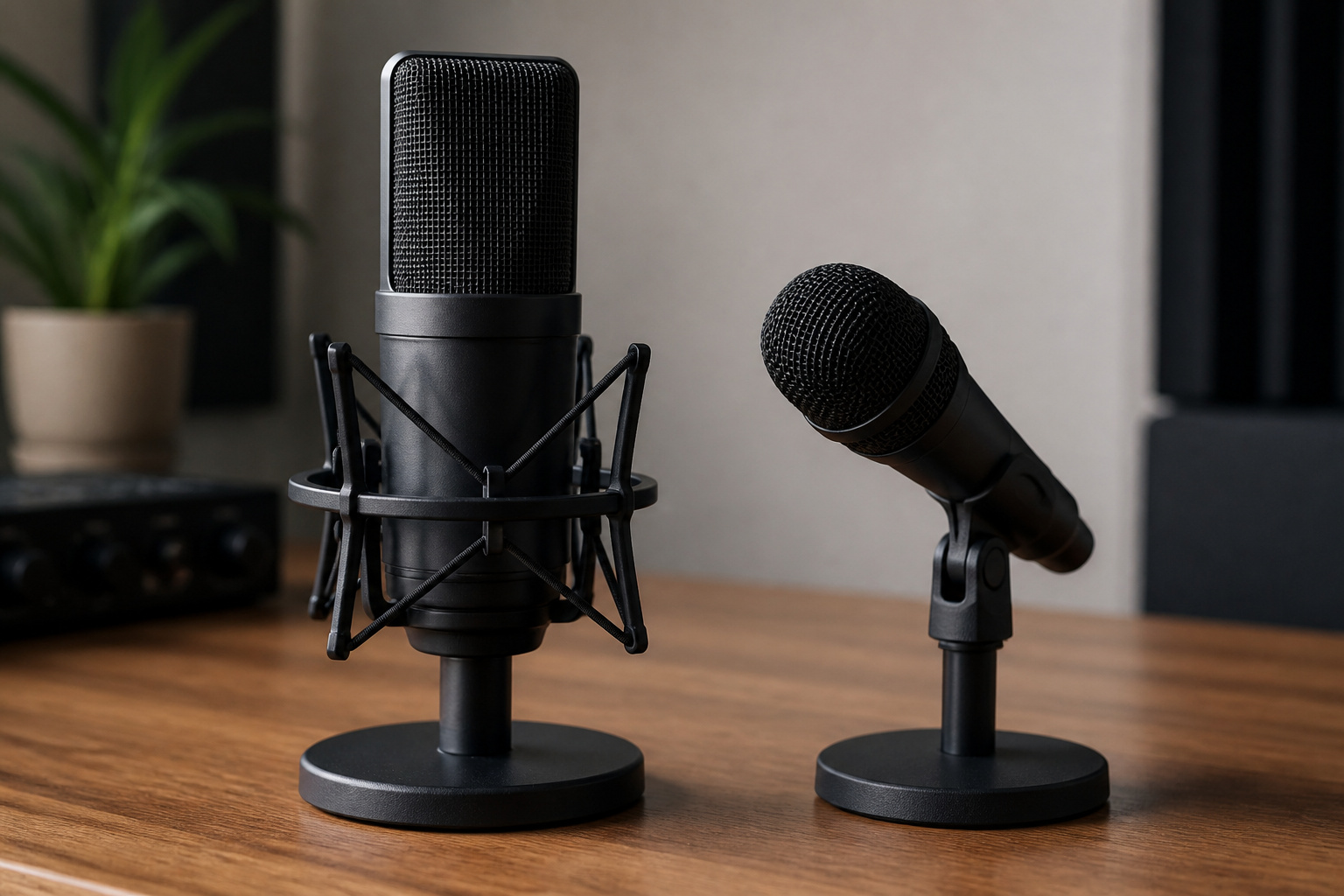 Condenser and dynamic microphones side by side