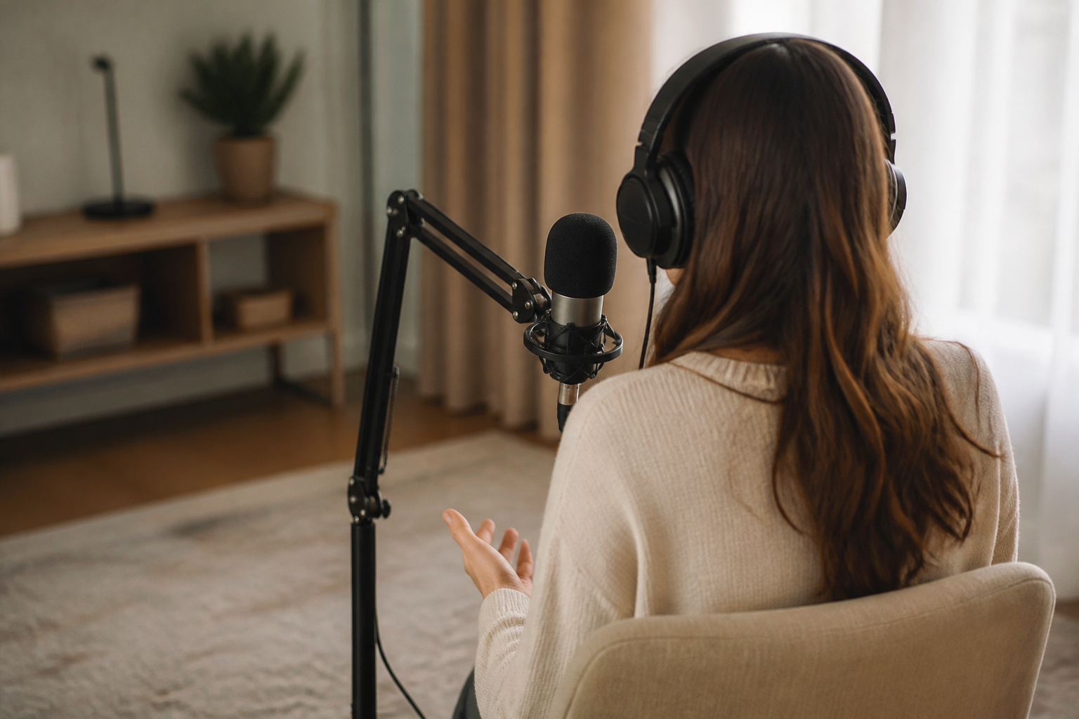 Recording at a microphone in a quiet carpeted room