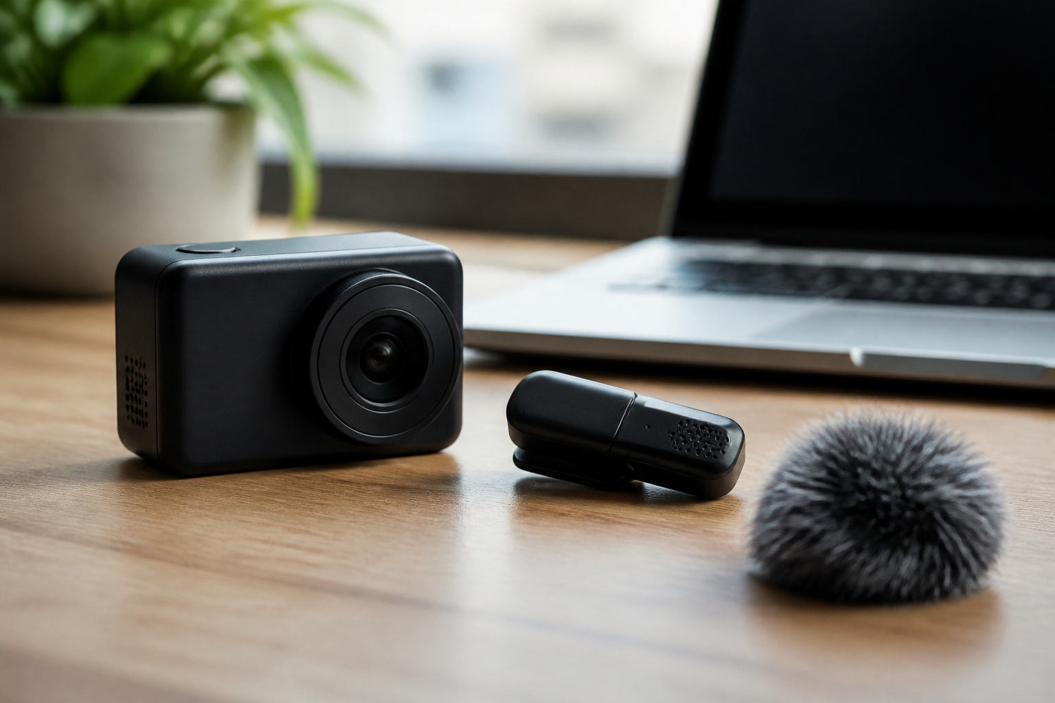 Camera beside a small wireless microphone
