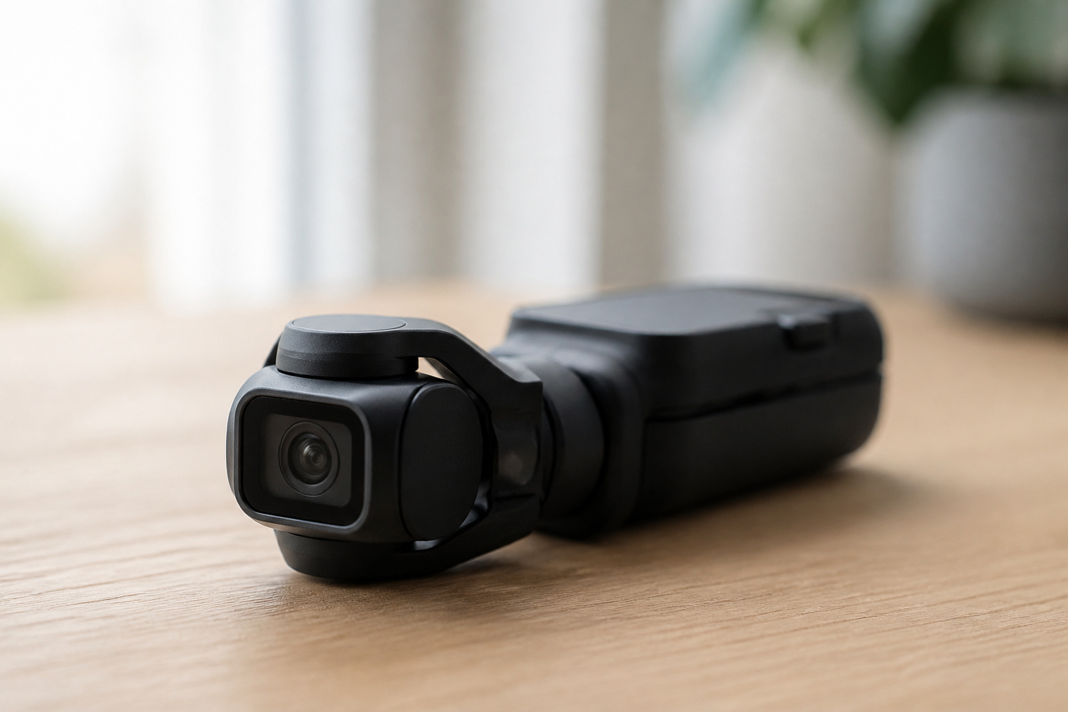 Compact handheld gimbal camera on a table