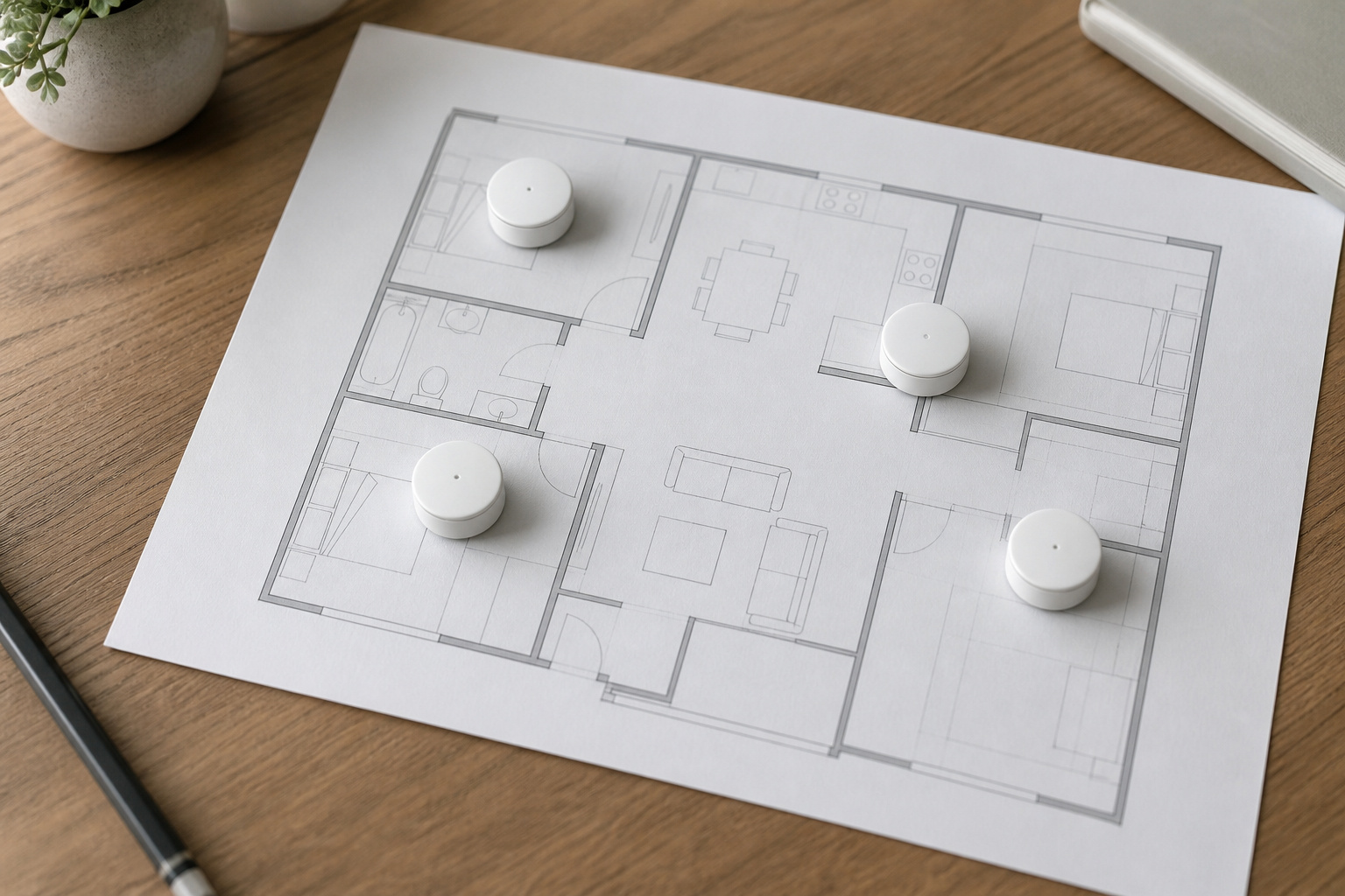 Floor plan sketch with mesh nodes as markers