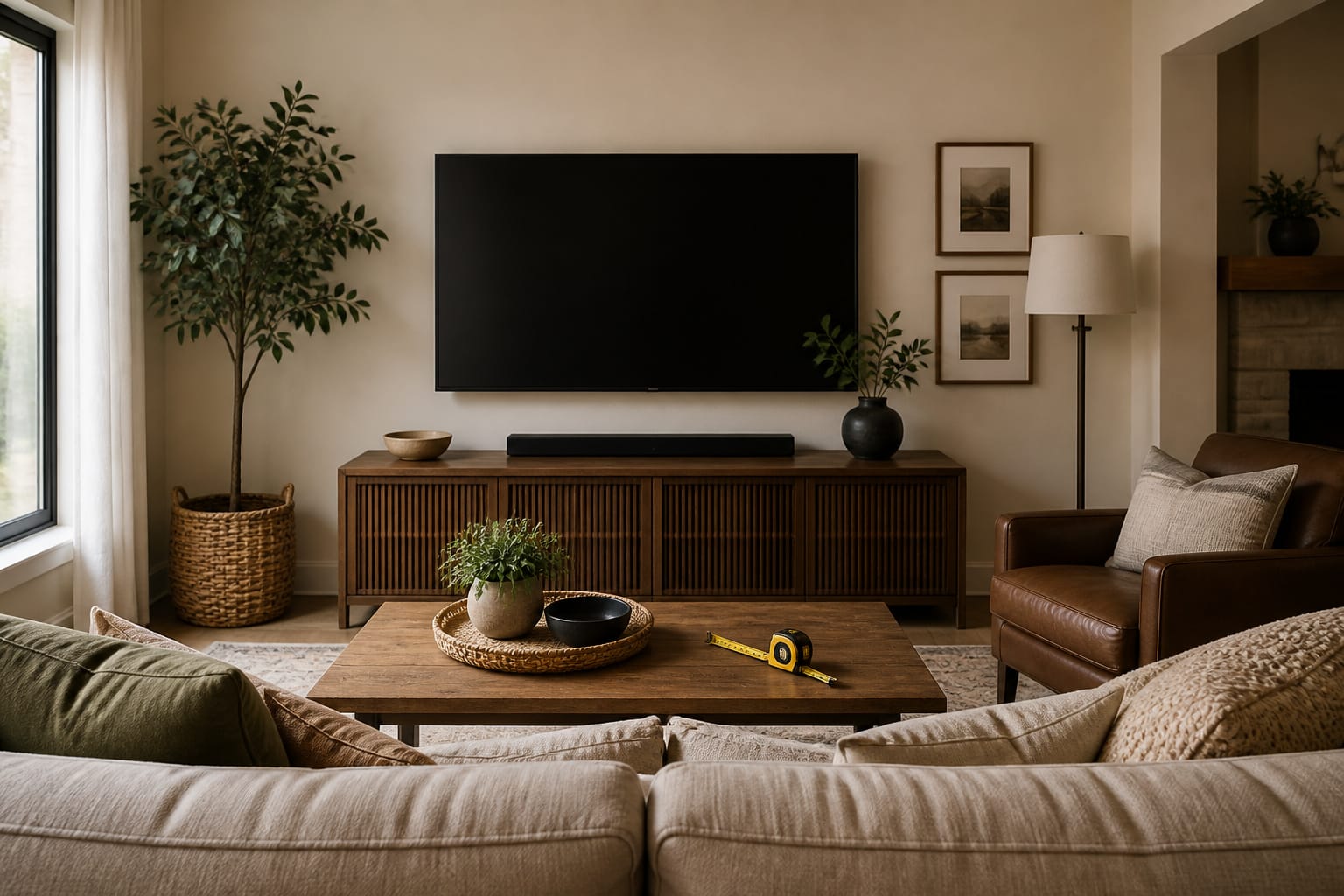 Living room with a TV sized to the seating distance