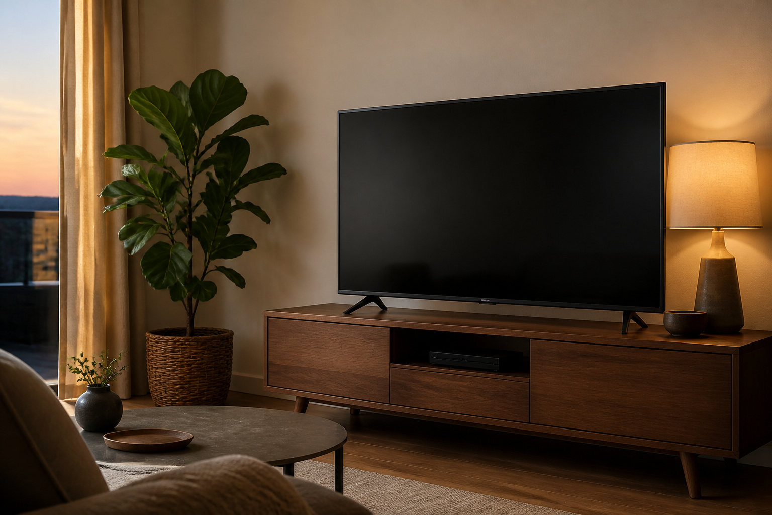 Well-kept TV in a tidy living room