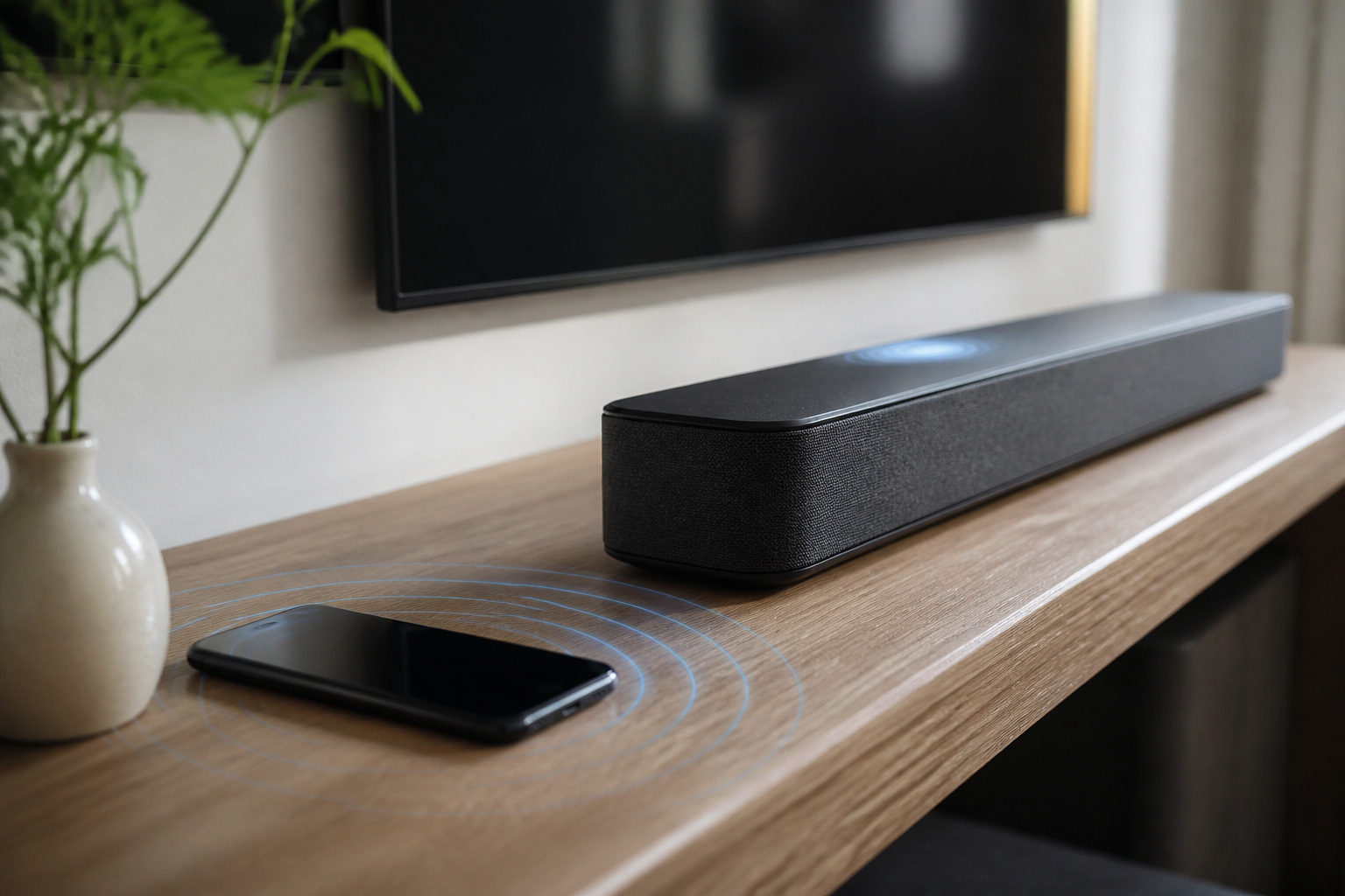 Soundbar and phone ready for Bluetooth pairing