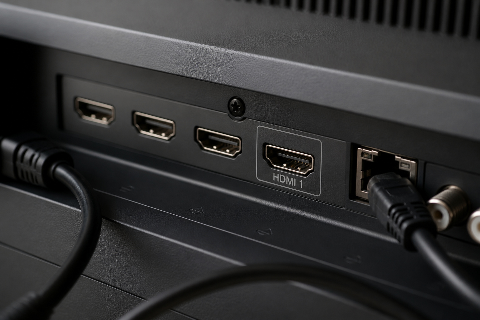 Rear panel of a TV with HDMI ports