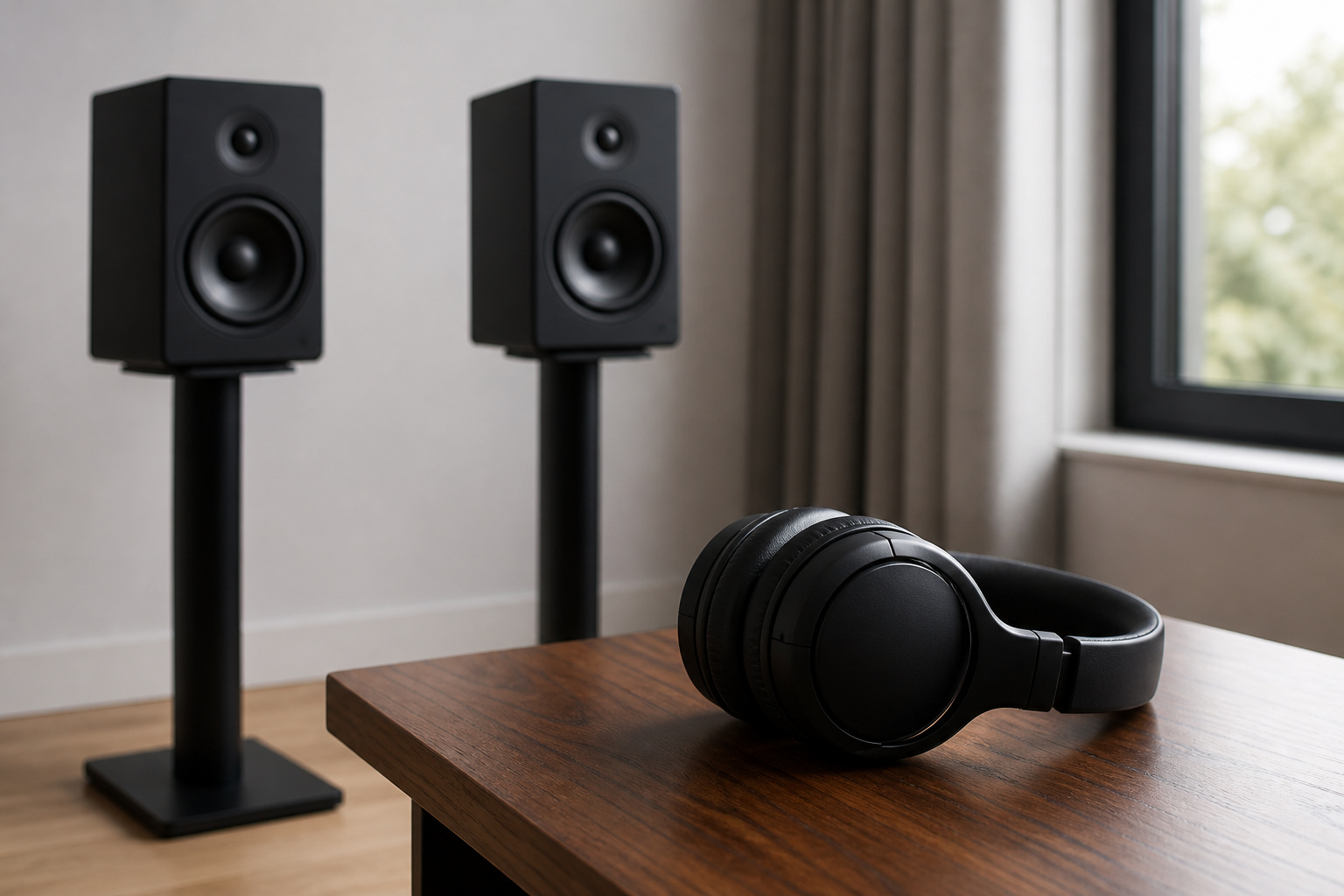 Bookshelf speakers and closed-back headphones