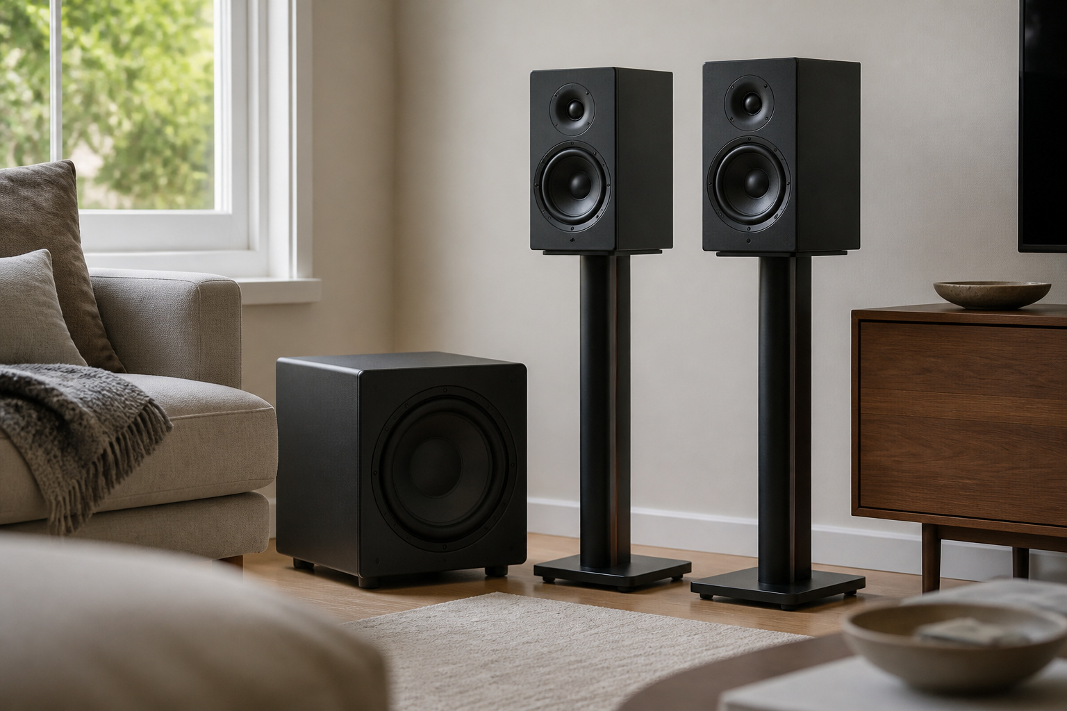 Subwoofer added next to bookshelf speakers