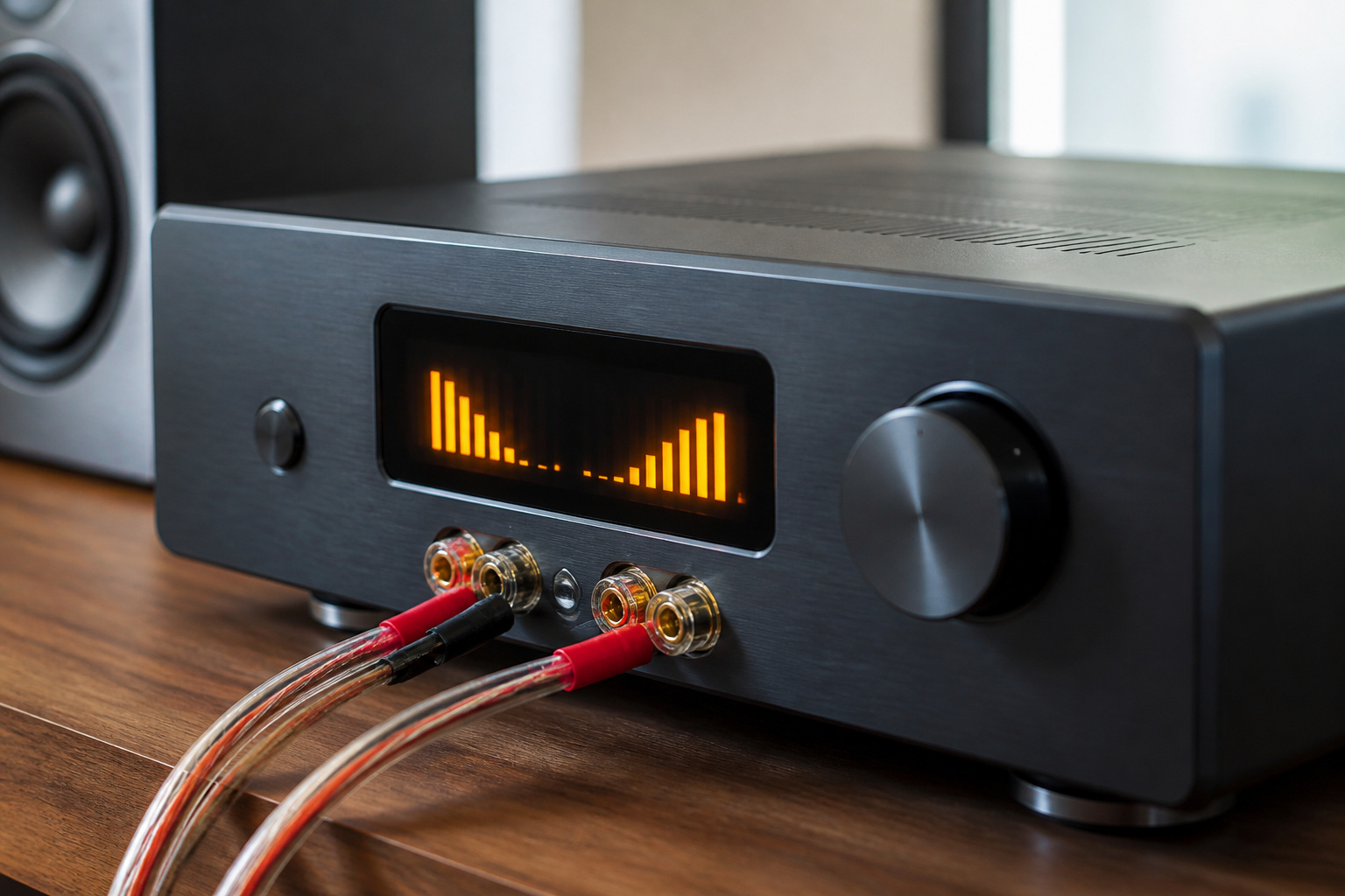 Amplifier with speaker cables