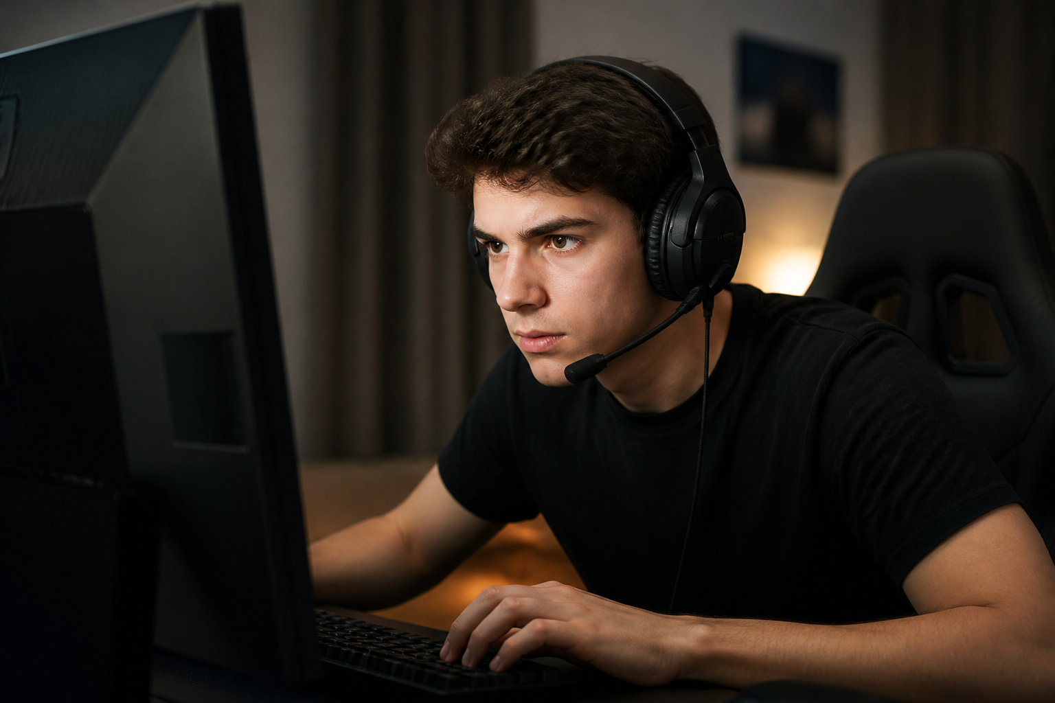 Person gaming with a headset