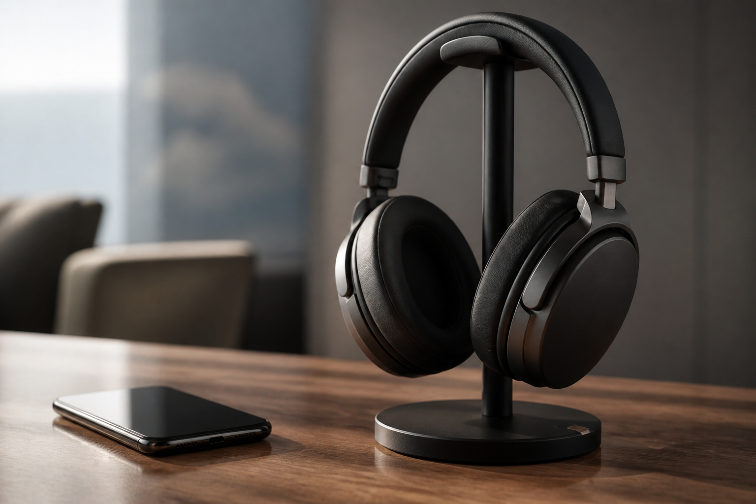 Premium wireless headphones on a stand