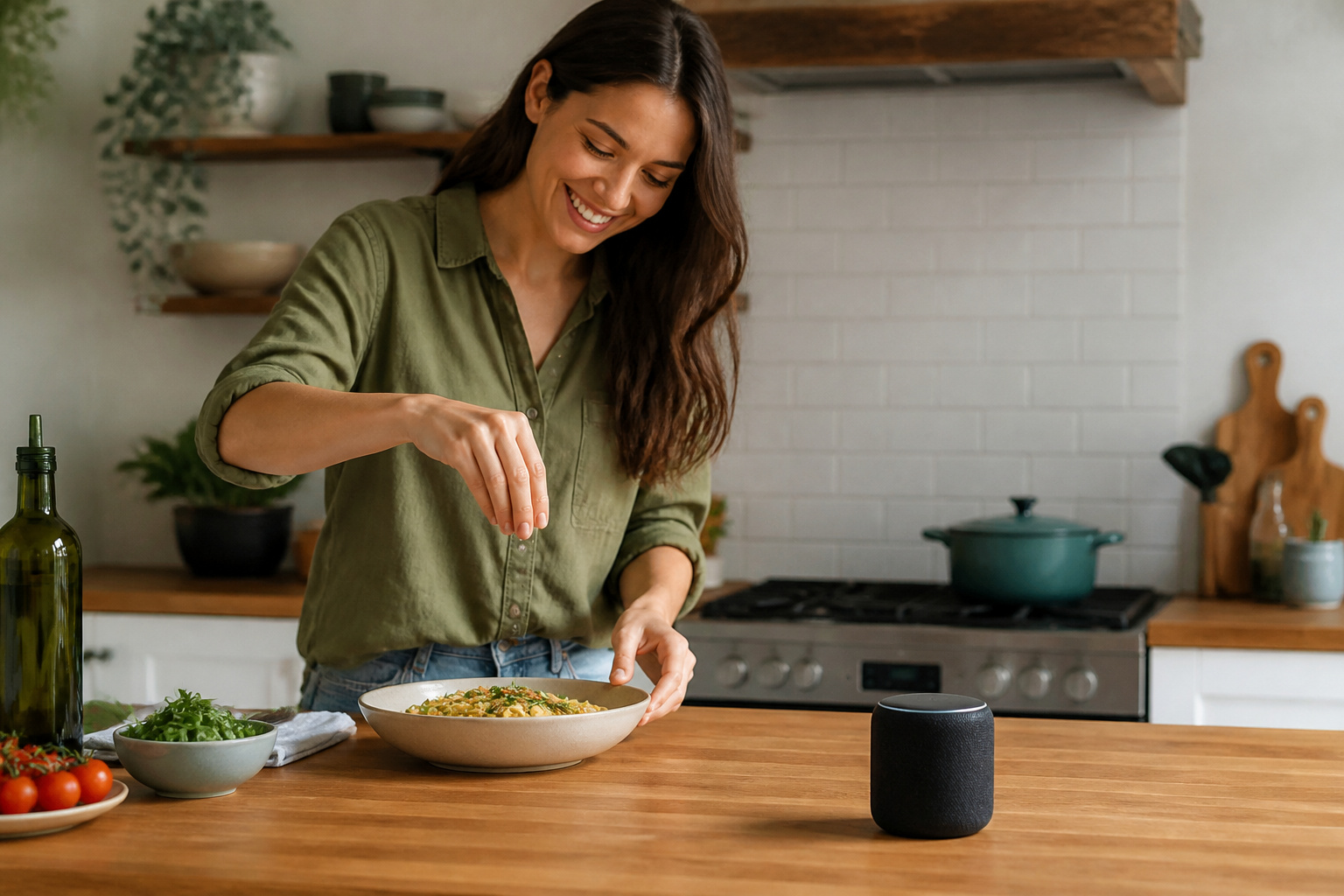 Small portable speaker on a kitchen counter