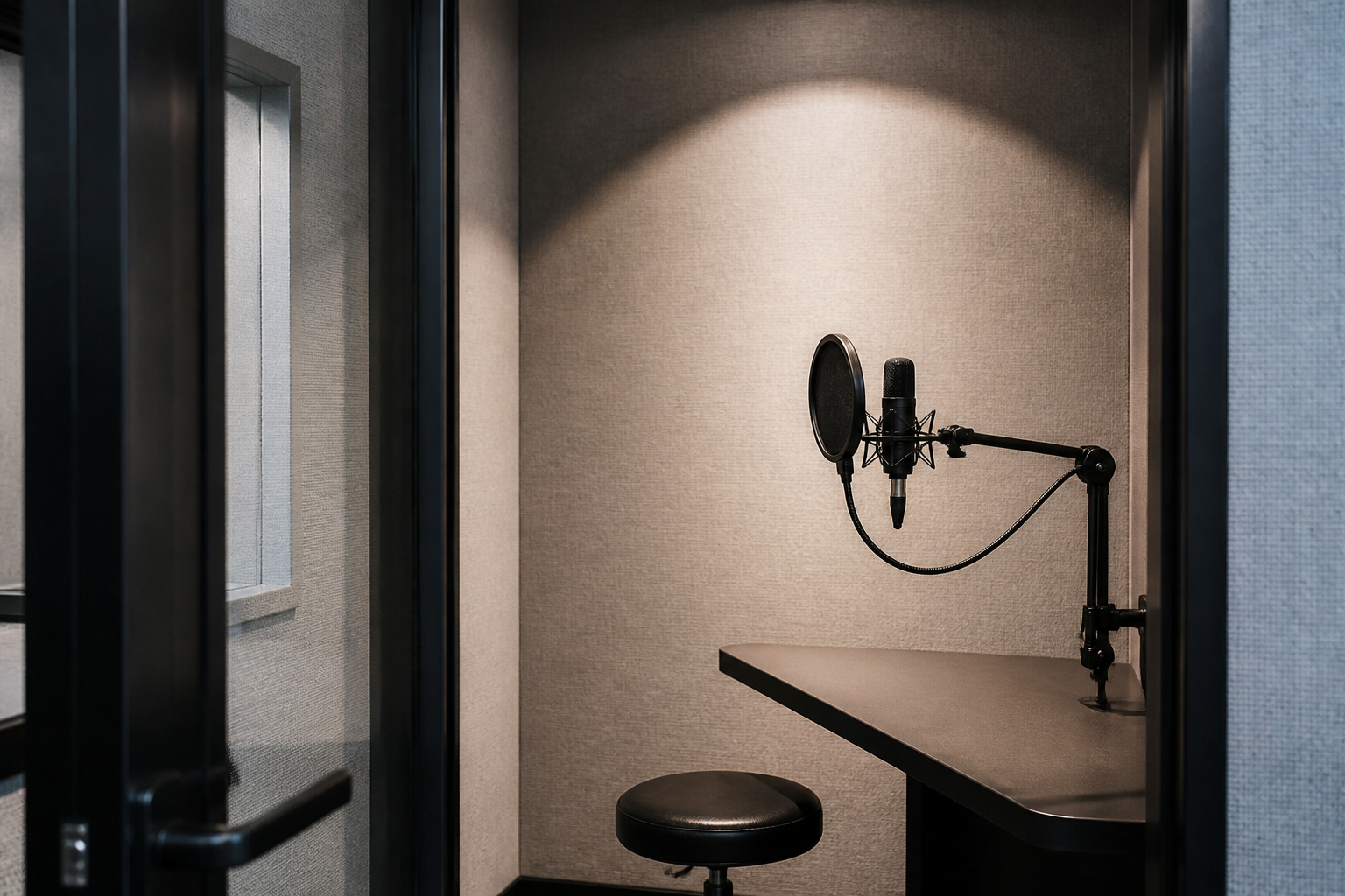 Quiet recording booth with a microphone