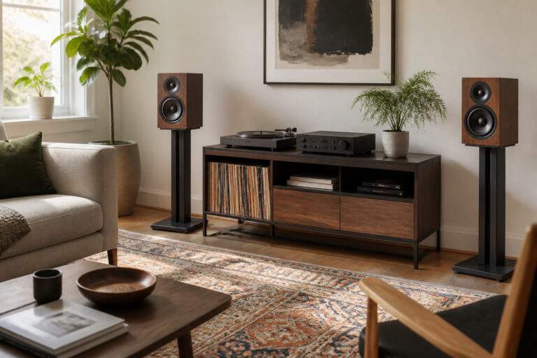Living room with a tasteful audio setup