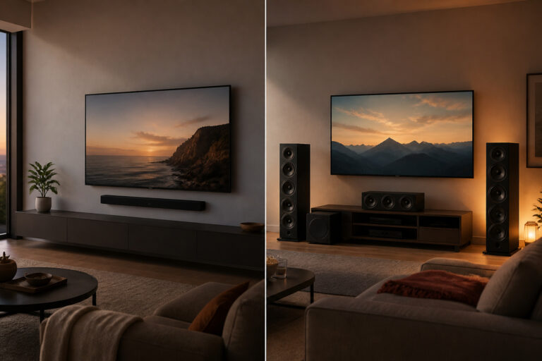 Soundbar setup compared with a full speaker system