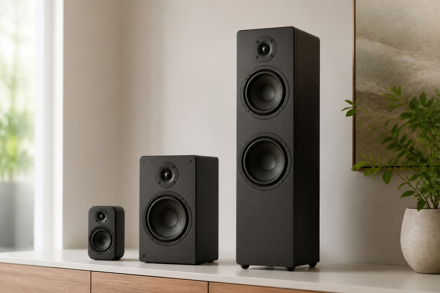 Small, medium, and large speakers lined up