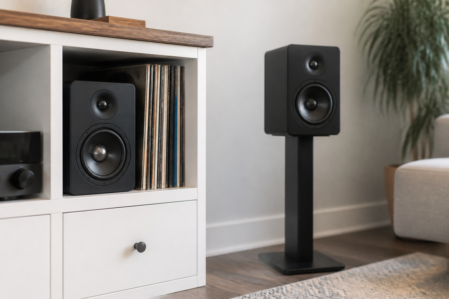 Speaker in a cabinet compared with one on an open stand