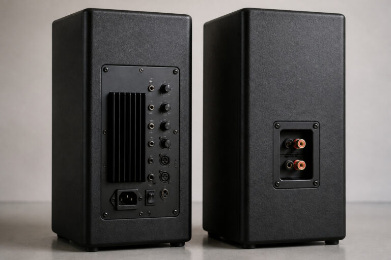 Active speaker and passive speaker shown side by side